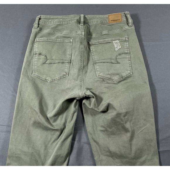 American Eagle Hi-Rise Jegging Olive Green Distressed Super Stretch Jeans Sze 12 - Picture 11 of 11